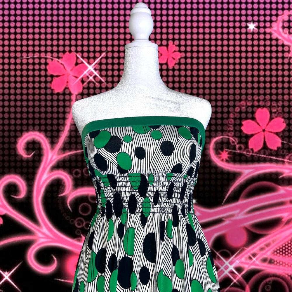 strapless tube green & black polka dots Y2K RETRO mini dress